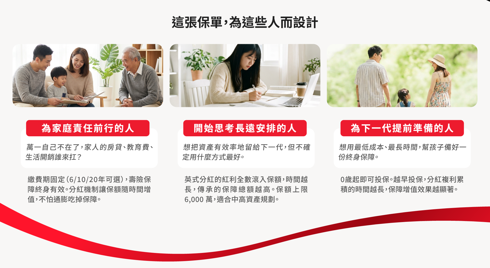 金世代終身壽險適合家庭經濟支柱，壽險保障終身、分紅機制抗通膨